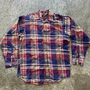 Vintage Christian Dior Monsieur Plaid Button Down Shirt Medium Burgundy Blue